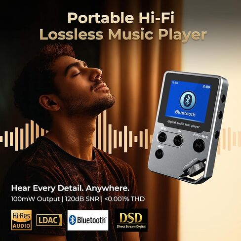 New 72GB Lossless Music Player,MP3/MP4 Player, Full body zinc alloy, Professional Level Music Player with BT 5.0, FM Radio, Voice Recorder, Mini Design, HiFi Sound, Ideal for Sport, Earphones Included in Kuwait