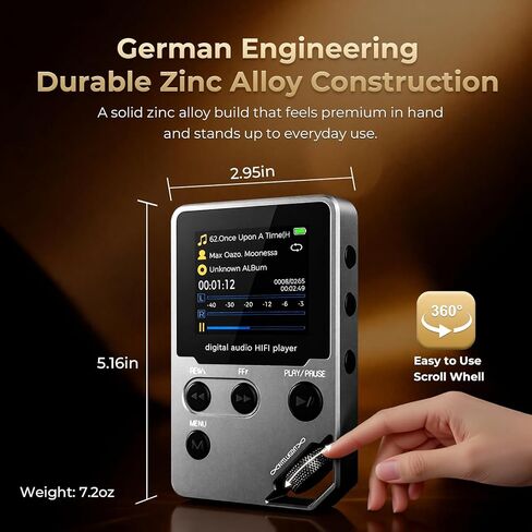New 72GB Lossless Music Player,MP3/MP4 Player, Full body zinc alloy, Professional Level Music Player with BT 5.0, FM Radio, Voice Recorder, Mini Design, HiFi Sound, Ideal for Sport, Earphones Included in Kuwait