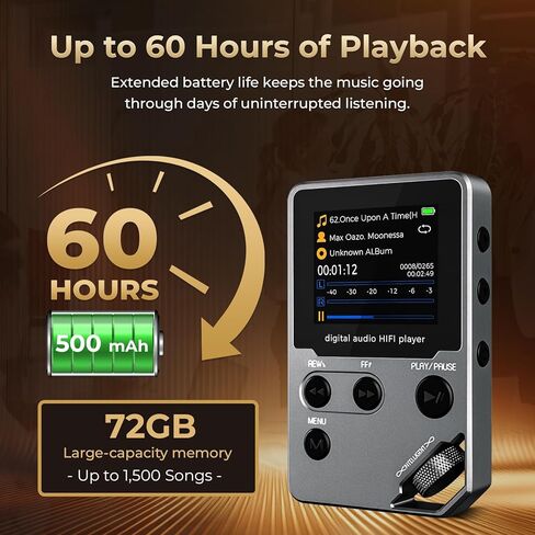 New 72GB Lossless Music Player,MP3/MP4 Player, Full body zinc alloy, Professional Level Music Player with BT 5.0, FM Radio, Voice Recorder, Mini Design, HiFi Sound, Ideal for Sport, Earphones Included in Kuwait