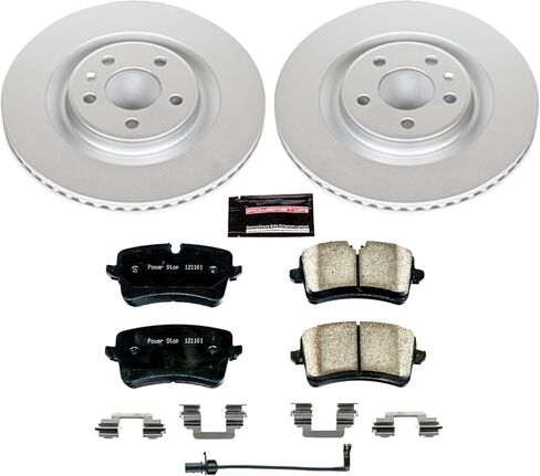 طقم فرامل خلفية PowerStop لسيارة Audi A6 2012-18 |A6 Quattro 2012-18 |A7 Quattro 2013-18 - دوارات قرصية مطلية بالكامل مع ترقية وسادات الفرامل السيراميكية من ألياف الكربون Z23، CRK6139 in Kuwait