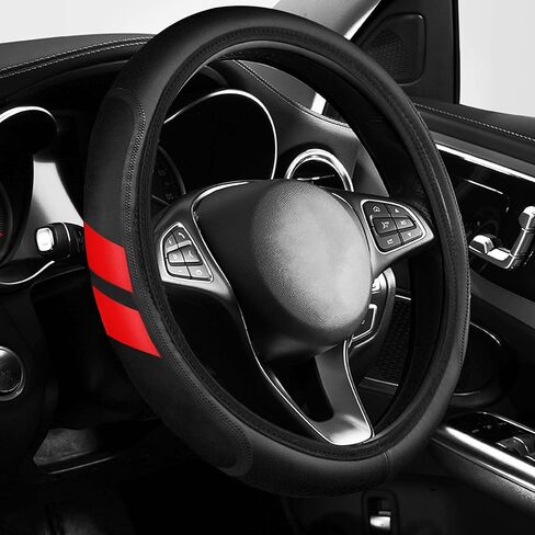 for Dodge Charger Durango Challenger Journey Car Steering Wheel Cover, Leather Wheel Covers Breathable Anti-Slip Dodge Steering Wheel Accessories Retractable Compatible 14-15 Inch（Red Trim） in Saudi Arabia