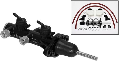 Wilwood 260-14388-BK Remote Tandem Outlet Master Cylinder With Pushrod With 1" Bore and Black E-Coat Finish, Compatible with Mid-1960s and Newer Domestic Vehicles in Kuwait