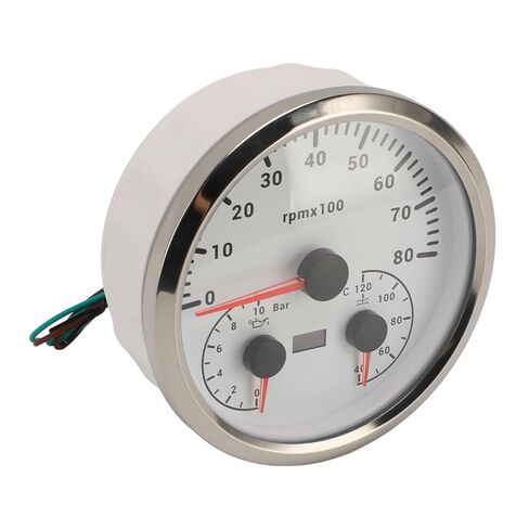 3 in 1 Tachometer Oil Pressure Gauge Water Temp Gauge 4 3/8in 8000rpm 0 to 10bar 40 to 120℃ 7 Colors Backlit for RV Yacht Truck (White Dial Silver Bezel) in Kuwait