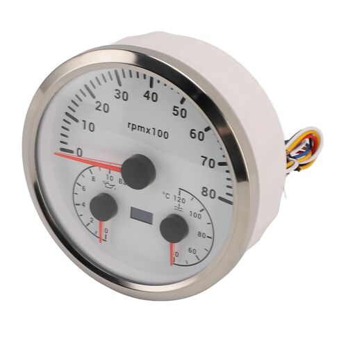 3 in 1 Tachometer Oil Pressure Gauge Water Temp Gauge 4 3/8in 8000rpm 0 to 10bar 40 to 120℃ 7 Colors Backlit for RV Yacht Truck (White Dial Silver Bezel) in Kuwait