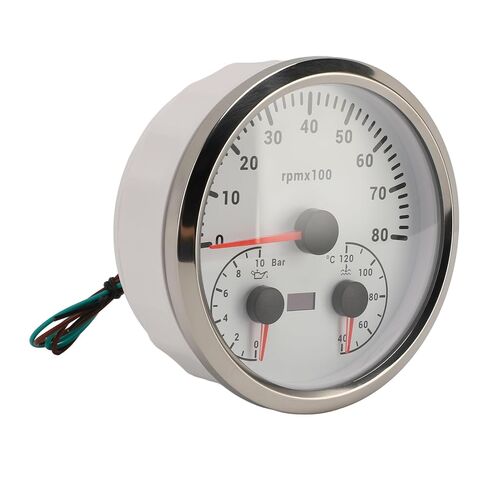 3 in 1 Tachometer Oil Pressure Gauge Water Temp Gauge 4 3/8in 8000rpm 0 to 10bar 40 to 120℃ 7 Colors Backlit for RV Yacht Truck (White Dial Silver Bezel) in Kuwait