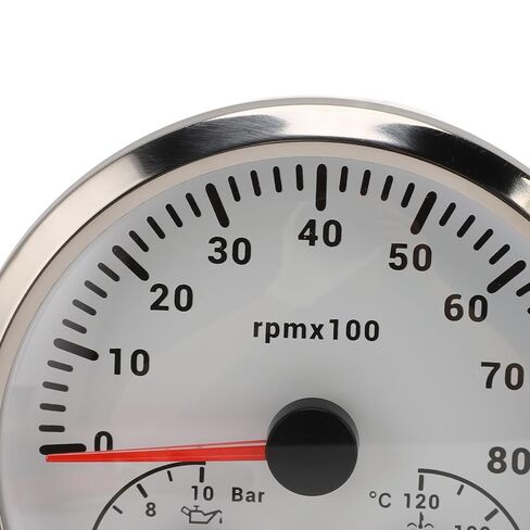 3 in 1 Tachometer Oil Pressure Gauge Water Temp Gauge 4 3/8in 8000rpm 0 to 10bar 40 to 120℃ 7 Colors Backlit for RV Yacht Truck (White Dial Silver Bezel) in Kuwait