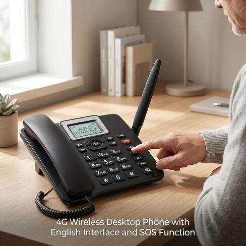 Tangxi 4G GSM هاتف أرضي لاسلكي مع بطاقة SIM، هاتف مكتب GSM كلاسيكي لاسلكي مع SOS في حالات الطوارئ، سهل الاستخدام للعمل أو العائلة in Kuwait