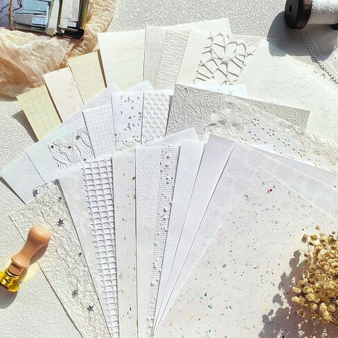 30 Sheets A5 White Textured Scrapbook Paper and Mesh Fabric Mix, Scrapbook Supplies for Junk Journaling, Scrapbooking, Card Making Supplies, Decorative Paper for Crafts & Mixed Media Art in Saudi Arabia
