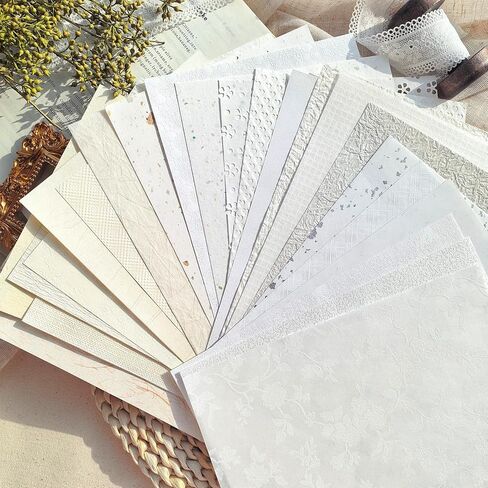 30 Sheets A5 White Textured Scrapbook Paper and Mesh Fabric Mix, Scrapbook Supplies for Junk Journaling, Scrapbooking, Card Making Supplies, Decorative Paper for Crafts & Mixed Media Art in Saudi Arabia
