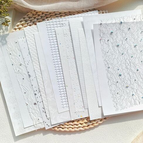 30 Sheets A5 White Textured Scrapbook Paper and Mesh Fabric Mix, Scrapbook Supplies for Junk Journaling, Scrapbooking, Card Making Supplies, Decorative Paper for Crafts & Mixed Media Art in Saudi Arabia