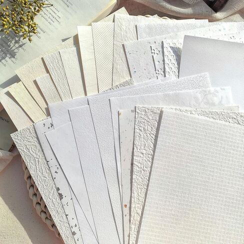 30 Sheets A5 White Textured Scrapbook Paper and Mesh Fabric Mix, Scrapbook Supplies for Junk Journaling, Scrapbooking, Card Making Supplies, Decorative Paper for Crafts & Mixed Media Art in Saudi Arabia