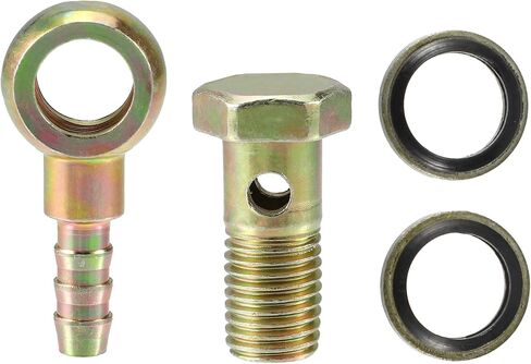 X AUTOHAUX 1Set Banjo Bolt Kit M12x1.5 Banjo Bolt Hose Barb Fittings Brake Line Fitting Adapter with Copper Washers for Motorcycle Car Iron Bronze Tone in Kuwait