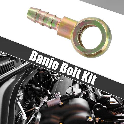 X AUTOHAUX 1Set Banjo Bolt Kit M12x1.5 Banjo Bolt Hose Barb Fittings Brake Line Fitting Adapter with Copper Washers for Motorcycle Car Iron Bronze Tone in Kuwait