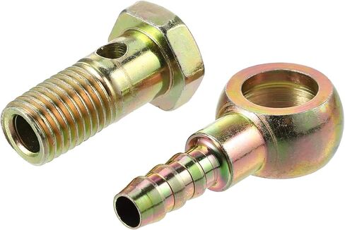 X AUTOHAUX 1Set Banjo Bolt Kit M12x1.5 Banjo Bolt Hose Barb Fittings Brake Line Fitting Adapter with Copper Washers for Motorcycle Car Iron Bronze Tone in Kuwait