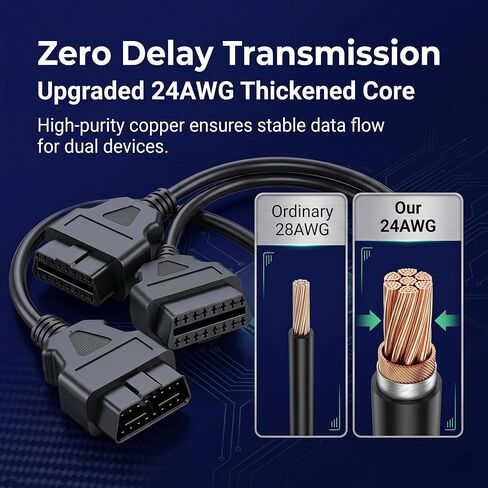 1 PC OBD2 Splitter, 1 Male to 2 Female 16-pin Y-shaped Extension Cable, Plug and Play Diagnostic Adapter, Universal for Most Vehicles (Black) in Saudi Arabia