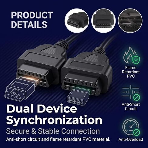 1 PC OBD2 Splitter, 1 Male to 2 Female 16-pin Y-shaped Extension Cable, Plug and Play Diagnostic Adapter, Universal for Most Vehicles (Black) in Saudi Arabia