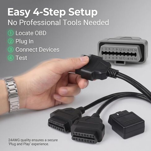 1 PC OBD2 Splitter, 1 Male to 2 Female 16-pin Y-shaped Extension Cable, Plug and Play Diagnostic Adapter, Universal for Most Vehicles (Black) in Saudi Arabia