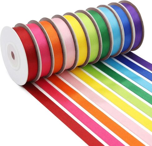 3/8 Inch Satin Ribbon Set – 10 Rolls Rainbow Double Face Ribbon for Gift Wrapping, 10 Yards Each (Total 100 Yards), Decorative Ribbon for Presents & Party Favors in Kuwait