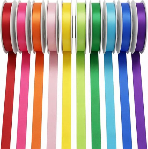 3/8 Inch Satin Ribbon Set – 10 Rolls Rainbow Double Face Ribbon for Gift Wrapping, 10 Yards Each (Total 100 Yards), Decorative Ribbon for Presents & Party Favors in Kuwait