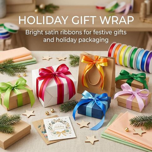 3/8 Inch Satin Ribbon Set – 10 Rolls Rainbow Double Face Ribbon for Gift Wrapping, 10 Yards Each (Total 100 Yards), Decorative Ribbon for Presents & Party Favors in Kuwait