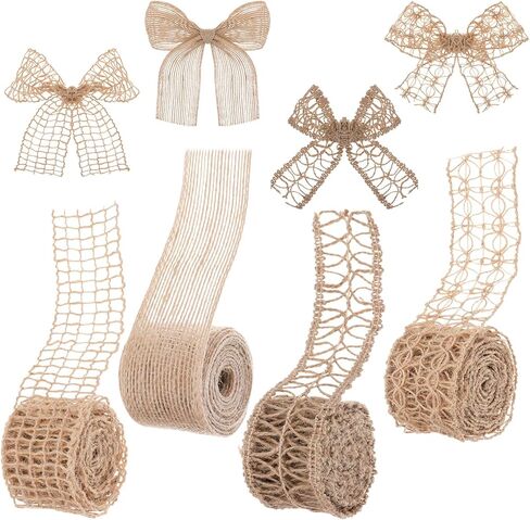 4 Rolls Burlap Wired Ribbon 1.6-1.8 Inch x 8.7 Yard Burlap Ribbon Jute Lace Ribbons for Gift Wrapping, Bows Making, Wreath Decoration, Holiday Party Home Decor, Brown in Saudi Arabia