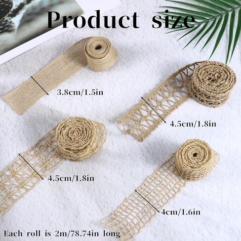4 Rolls Burlap Wired Ribbon 1.6-1.8 Inch x 8.7 Yard Burlap Ribbon Jute Lace Ribbons for Gift Wrapping, Bows Making, Wreath Decoration, Holiday Party Home Decor, Brown in Saudi Arabia