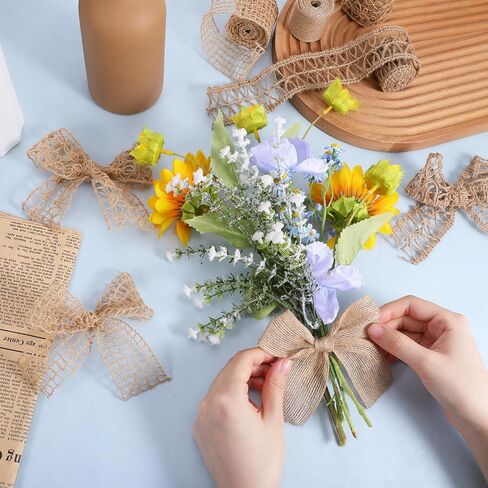 4 Rolls Burlap Wired Ribbon 1.6-1.8 Inch x 8.7 Yard Burlap Ribbon Jute Lace Ribbons for Gift Wrapping, Bows Making, Wreath Decoration, Holiday Party Home Decor, Brown in Saudi Arabia