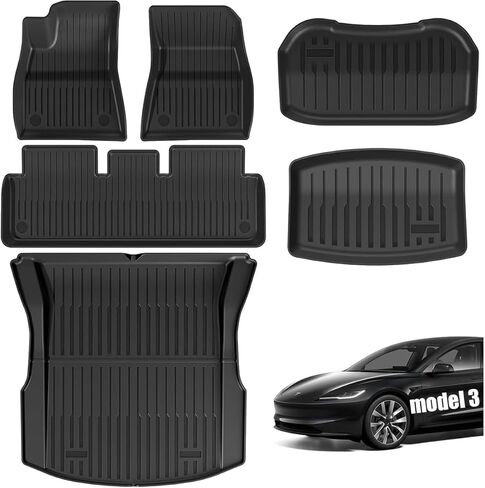 All Weather Floor Mat Compatible for Tesla Model 3 2025 2024 2023 2022 2021，2024 2025 Highland Floor Mats Set (6 Pieces) Heavy Duty Accessories,Black in Saudi Arabia