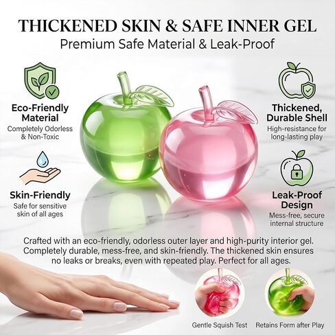 2 Pack Slushy Apple Squishy Toys, Slow Rising Squishy Apple Stress Balls, Clear Cute Fruit Squishy for Kids & Adults Relaxation & Sensory Play (Pink+Green) in Saudi Arabia