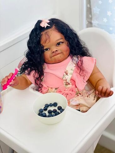 Reborn Toddler Dolls Black Girl 24 Inch Lifelike Black Reborn Baby Doll with Long Hair Realistic Smile Toddler Dolls Girl Weighted Real Life Reborn Doll Toys with Accessories Gift for Kids in Saudi Arabia