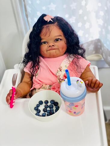 Reborn Toddler Dolls Black Girl 24 Inch Lifelike Black Reborn Baby Doll with Long Hair Realistic Smile Toddler Dolls Girl Weighted Real Life Reborn Doll Toys with Accessories Gift for Kids in Saudi Arabia