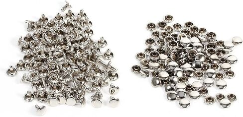 Metal Double Cap Rivets Set, 8mm x 8mm, 100 Pcs, Silver, Round Flat Head, for Leather Craft Projects in Kuwait