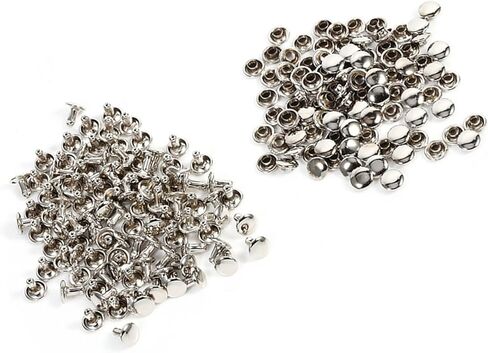 Metal Double Cap Rivets Set, 8mm x 8mm, 100 Pcs, Silver, Round Flat Head, for Leather Craft Projects in Kuwait