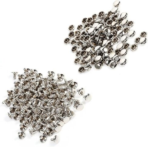 Metal Double Cap Rivets Set, 8mm x 8mm, 100 Pcs, Silver, Round Flat Head, for Leather Craft Projects in Kuwait