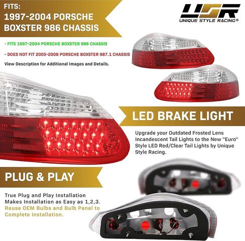 DEPO 986 LED Tail Lights - (UPGRADE) Rear LED Taillights Stop Brake Turn Signal Lamps Set (Left + Right) Compatible with 1997-2004 Porsche Boxster 986 Roadster Base and S (Red/Clear Lens) in Kuwait