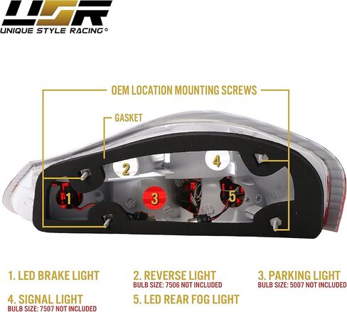 DEPO 986 LED Tail Lights - (UPGRADE) Rear LED Taillights Stop Brake Turn Signal Lamps Set (Left + Right) Compatible with 1997-2004 Porsche Boxster 986 Roadster Base and S (Red/Clear Lens) in Kuwait
