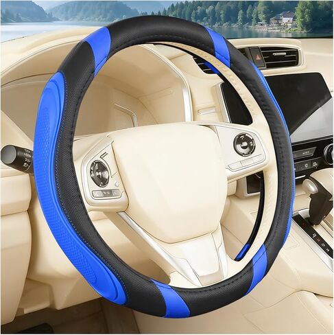 Car Steering Wheel Cover, 15 Inch Wear Resistant Vehicle Steering Wheel Guard with Anti-Slip Lining, Automotive Interior Decor Protective Accessory, Universal for SUV Sedan Truck (Black/Blue) in Saudi Arabia