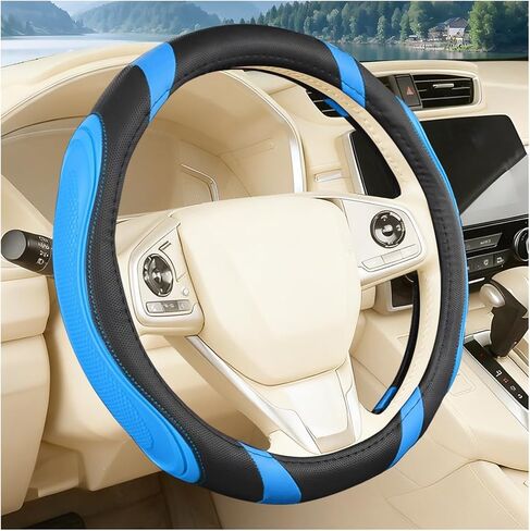 Car Steering Wheel Cover, 15 Inch Wear Resistant Vehicle Steering Wheel Guard with Anti-Slip Lining, Automotive Interior Decor Protective Accessory, Universal for SUV Sedan Truck (Black/Blue) in Saudi Arabia