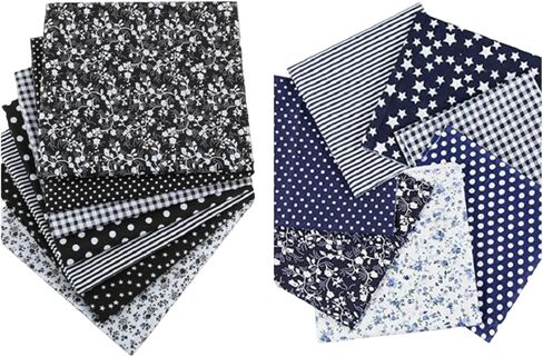 14 Pcs 10 x 10 inch Cotton Fabric, 100% Twill Cotton, DIY Making Supplies Quilting Patchwork Fabric, for Quilting Patchwork Cushions (Navy, Black) in Kuwait