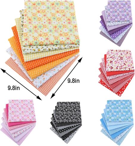 14 Pcs 10 x 10 inch Cotton Fabric, 100% Twill Cotton, DIY Making Supplies Quilting Patchwork Fabric, for Quilting Patchwork Cushions (Navy, Black) in Kuwait
