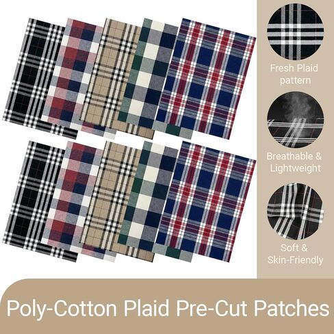 Q&J Fabric Co. 10 Pcs 8 x 12 Inch Plaid Fabric,Gingham Fabric,4.42 oz/yd²,Checkered Cloth Tartan Jelly Squares Quilting Bundles Precut Patchwork Poly-Cotton Strips for DIY Craft Sewing Decoration in Saudi Arabia