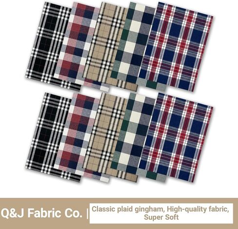Q&J Fabric Co. 10 Pcs 8 x 12 Inch Plaid Fabric,Gingham Fabric,4.42 oz/yd²,Checkered Cloth Tartan Jelly Squares Quilting Bundles Precut Patchwork Poly-Cotton Strips for DIY Craft Sewing Decoration in Saudi Arabia