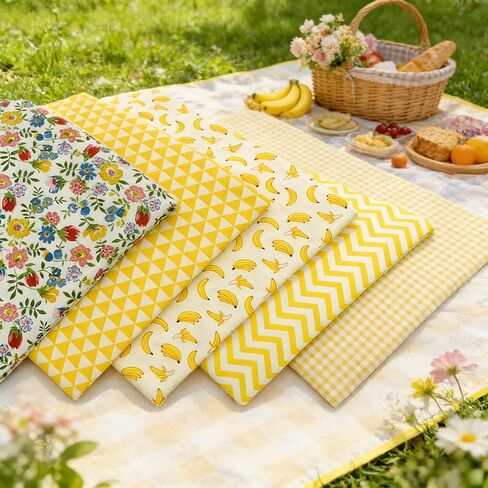5 Pieces of Assorted Banana and Floral Cotton Fabric Bundles,Precut Quilted Fabric Blocks,DIY Sewing Printed Fabrics,Patchwork,Scrapbooks,and Home Decor,15.75 * 19.69inches in Kuwait