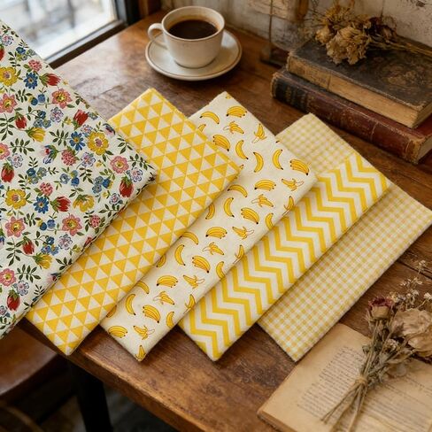 5 Pieces of Assorted Banana and Floral Cotton Fabric Bundles,Precut Quilted Fabric Blocks,DIY Sewing Printed Fabrics,Patchwork,Scrapbooks,and Home Decor,15.75 * 19.69inches in Kuwait
