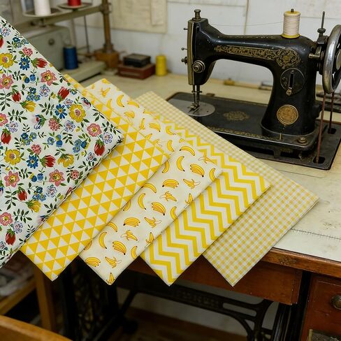 5 Pieces of Assorted Banana and Floral Cotton Fabric Bundles,Precut Quilted Fabric Blocks,DIY Sewing Printed Fabrics,Patchwork,Scrapbooks,and Home Decor,15.75 * 19.69inches in Kuwait