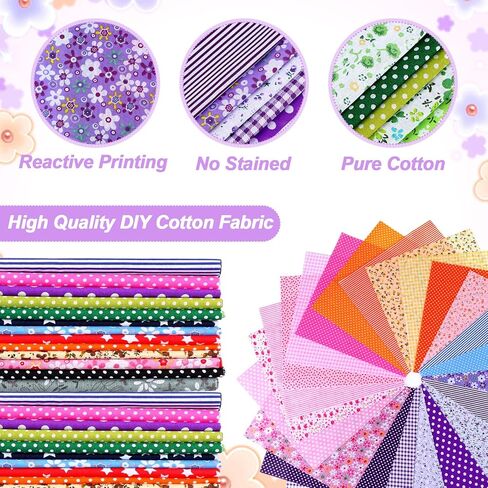 70PCS Cotton Fabric Squares Bundle, 10"x10" Printed Arts Craft DIY Cloths for Quilting Patchwork, Sewing Projects, Scrapbooking & Home Decoration (25x25 cm - 70 Assorted Patterns) in Saudi Arabia