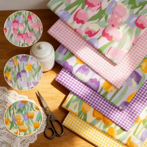 6 Pieces 16 * 20 in Twill Fabric, Tulip Floral Print Precut Patchwork Fabric, for DIY Quilting, Sewing & Home Decor in Kuwait