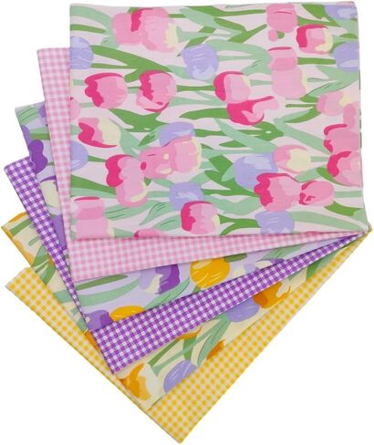 6 Pieces 16 * 20 in Twill Fabric, Tulip Floral Print Precut Patchwork Fabric, for DIY Quilting, Sewing & Home Decor in Kuwait