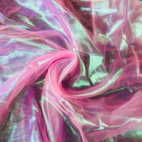 5.5 Yards Sheer Iridescent Organza Fabric for Halloween, Wedding, and DIY Projects, 59 inches Wide Silk Organza, Gauze, and Holographic Tulle Fabric for Fashion Designers and Gift Decoration in Kuwait