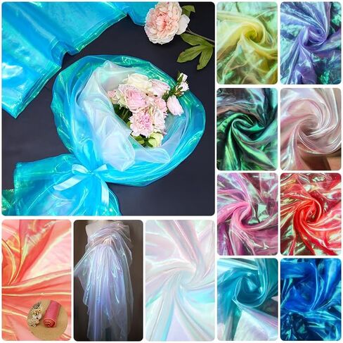 5.5 Yards Sheer Iridescent Organza Fabric for Halloween, Wedding, and DIY Projects, 59 inches Wide Silk Organza, Gauze, and Holographic Tulle Fabric for Fashion Designers and Gift Decoration in Kuwait
